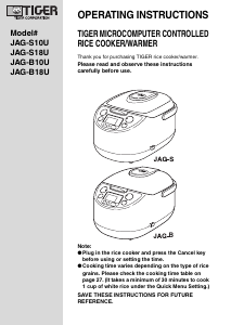 Manual Tiger JAG-S10U Rice Cooker