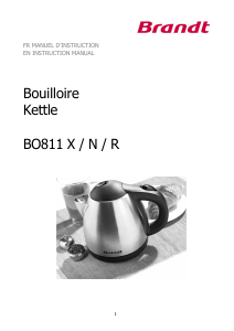 Mode d’emploi Brandt BO811X Bouilloire