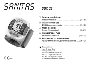 Bedienungsanleitung Sanitas SBC 28 Blutdruckmessgerät