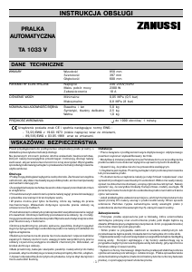 Instrukcja Zanussi TA1033V Pralka