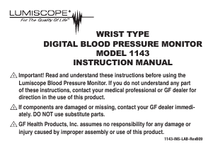 Manual Lumiscope 1143 Blood Pressure Monitor